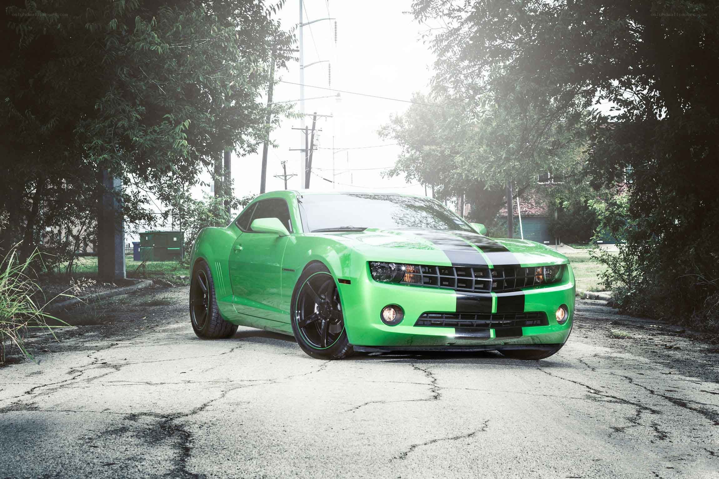 green camaro with black stripes