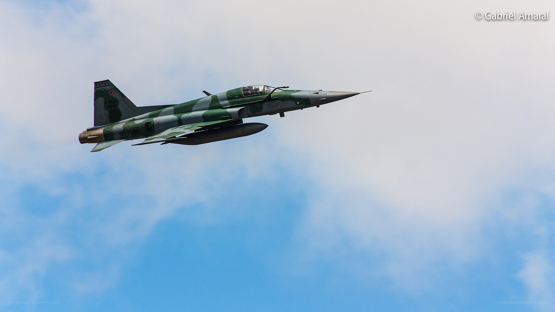 Green camo jet in flight
