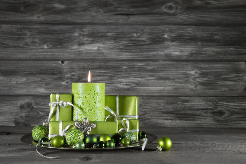 Green Candle and Ornaments