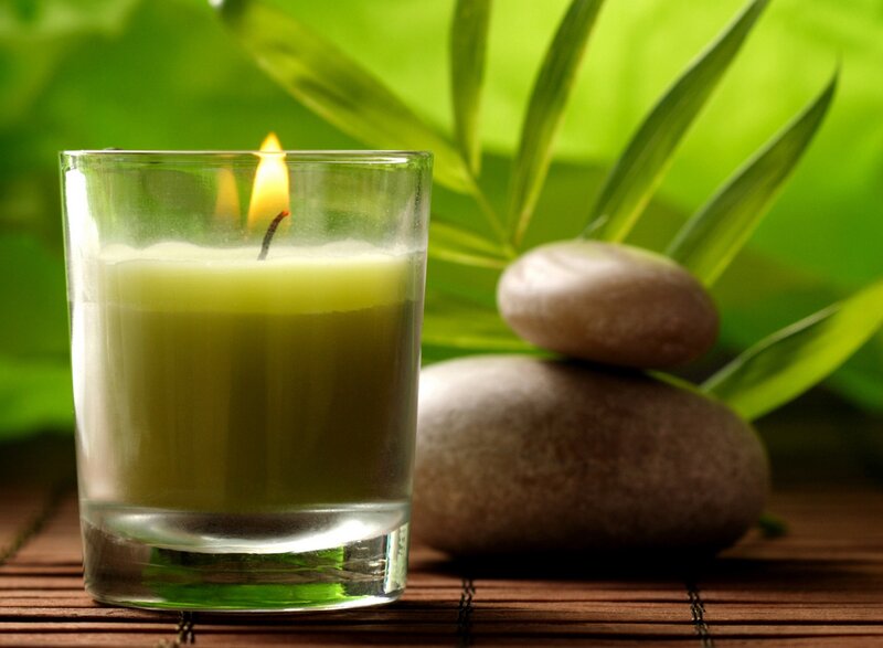 Green Candle in Glass