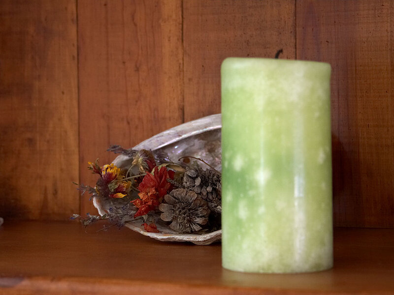 Green Candle in Shell — Calm