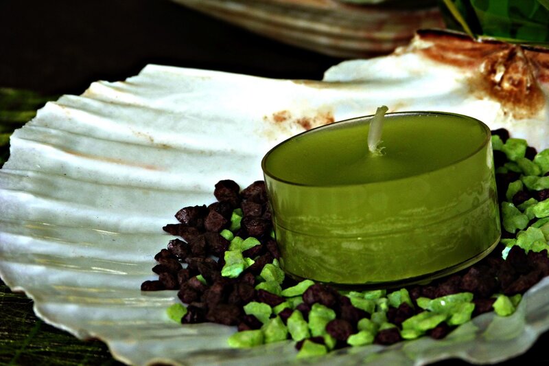 green candle in shell
