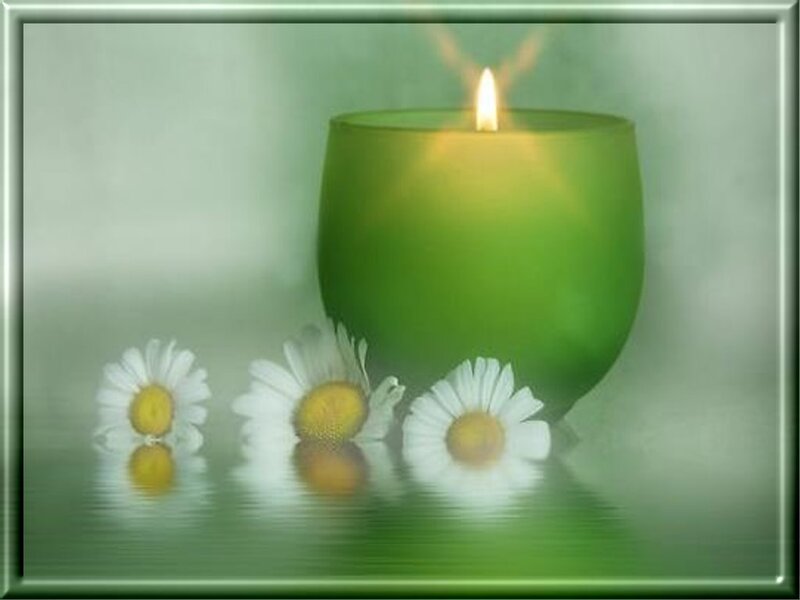 Green Candle with Daisies
