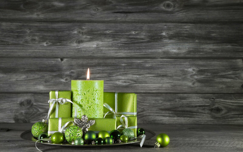 Green Candle with Ornaments — Festive