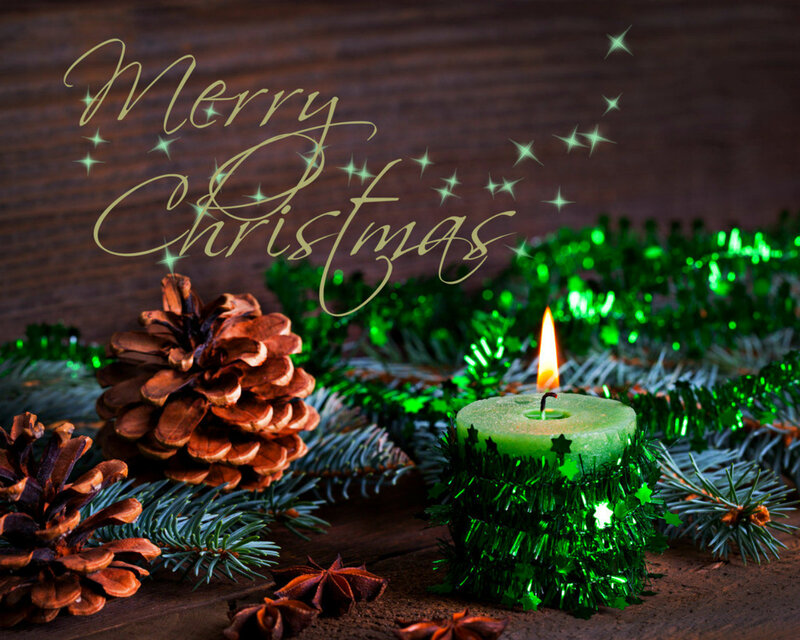 Green Candle with Pinecones — Festive