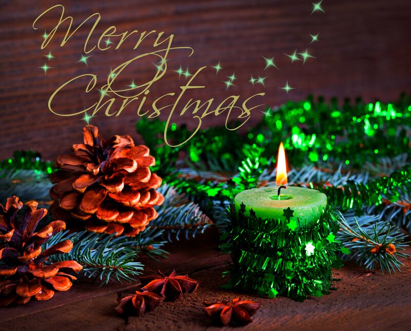 Green Candle with Pinecones — Festive, Winter