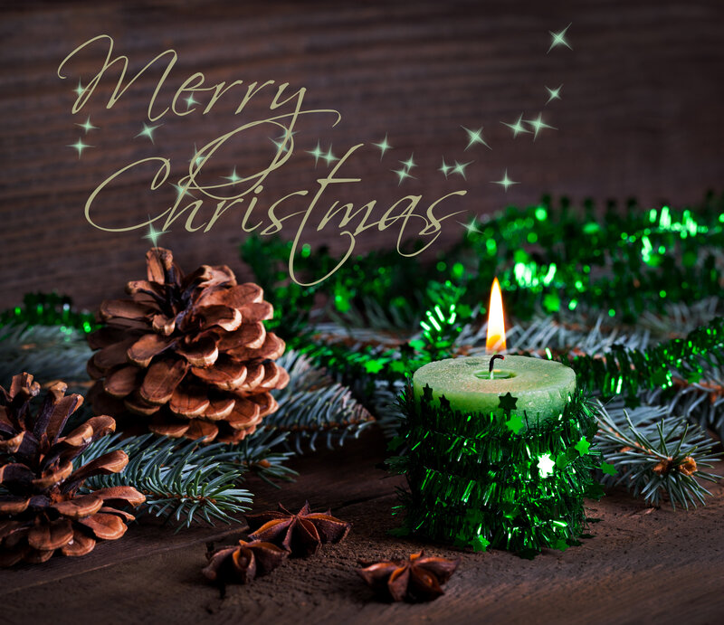Green Candle with Pinecones