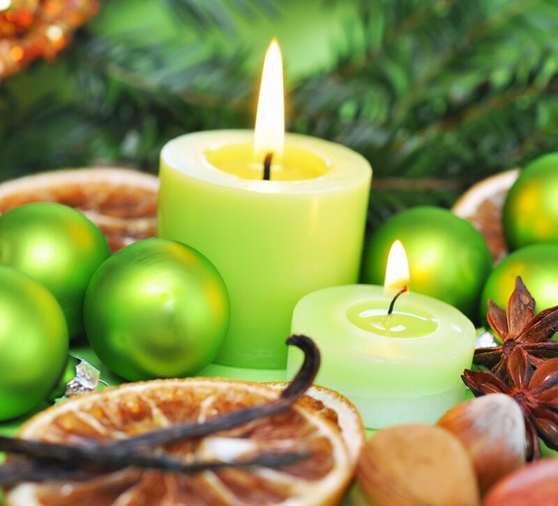 Green Candles and Ornaments — Festive