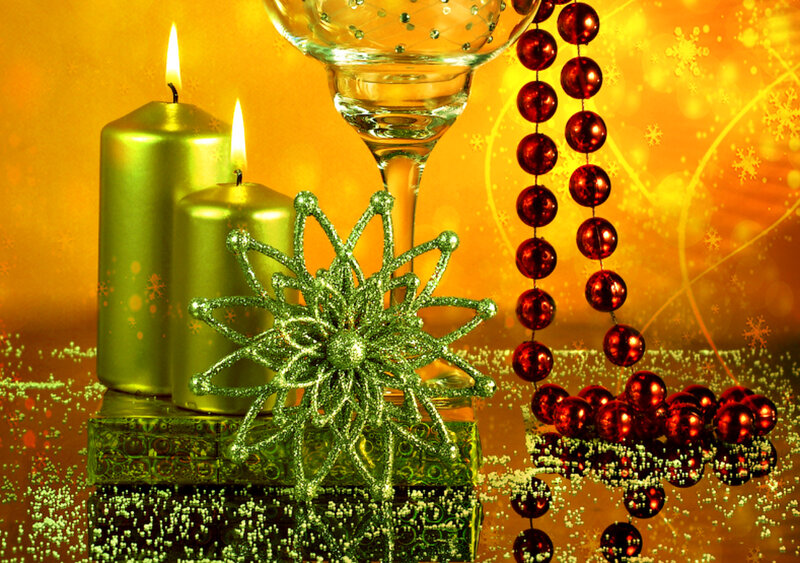 Green Candles and Ornaments