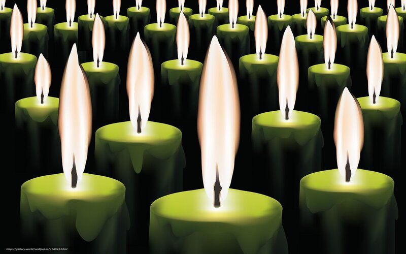 Green candles with flames