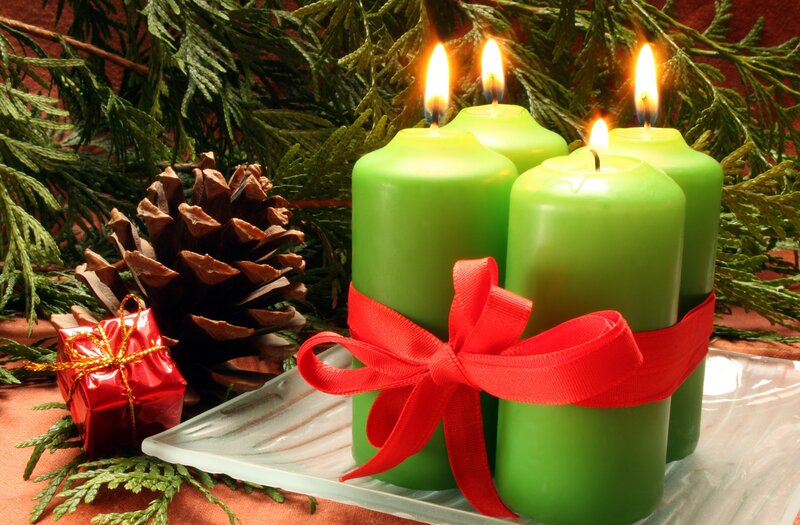 Green Candles with Red Bow