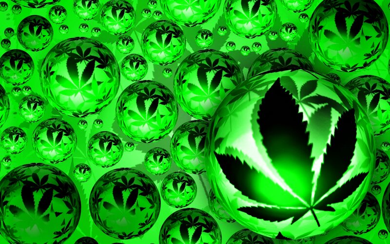 Green cannabis leaf bubbles