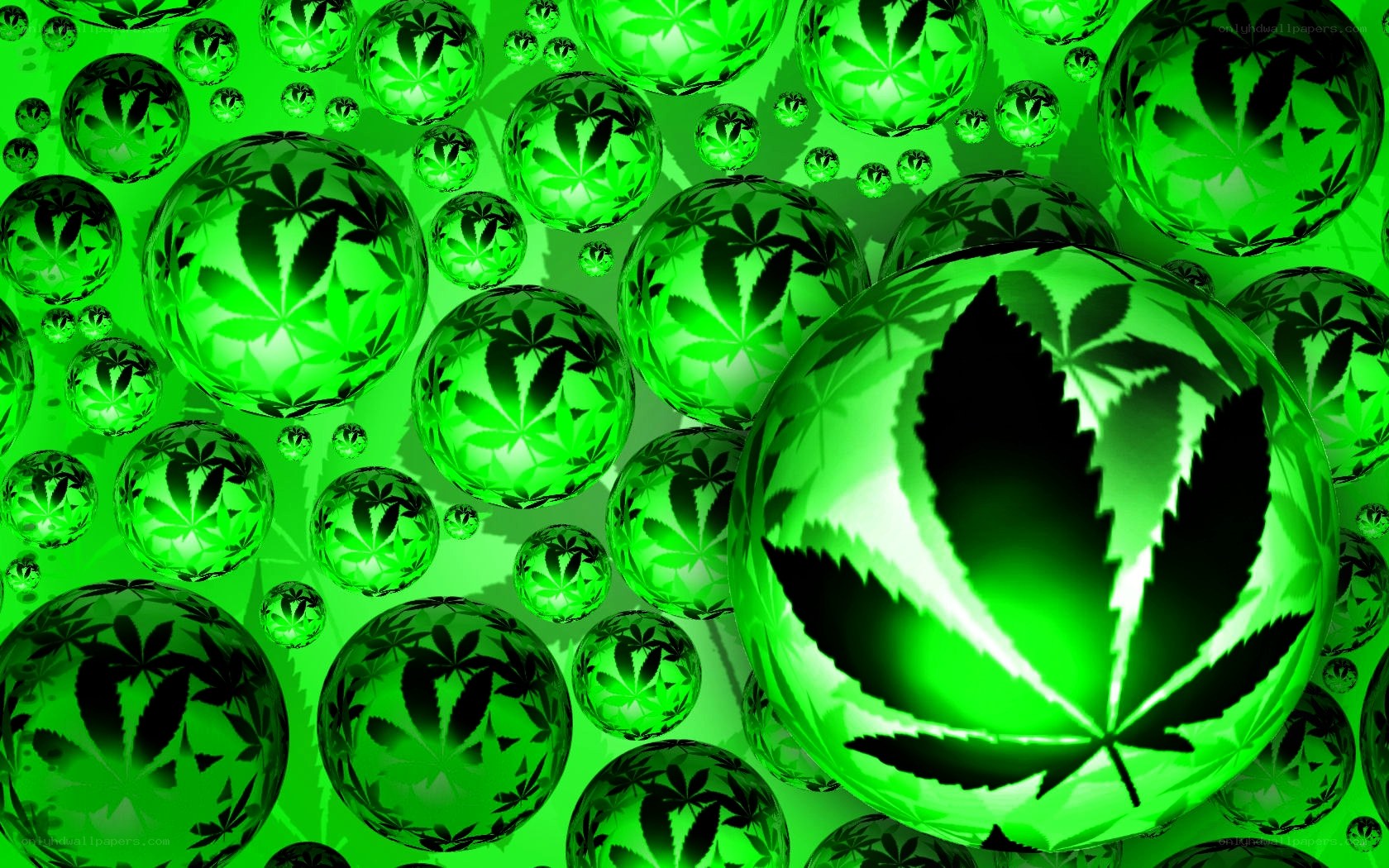 Green cannabis leaf bubbles