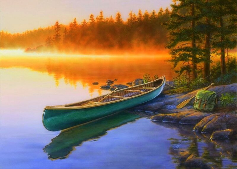 Green Canoe on Lake