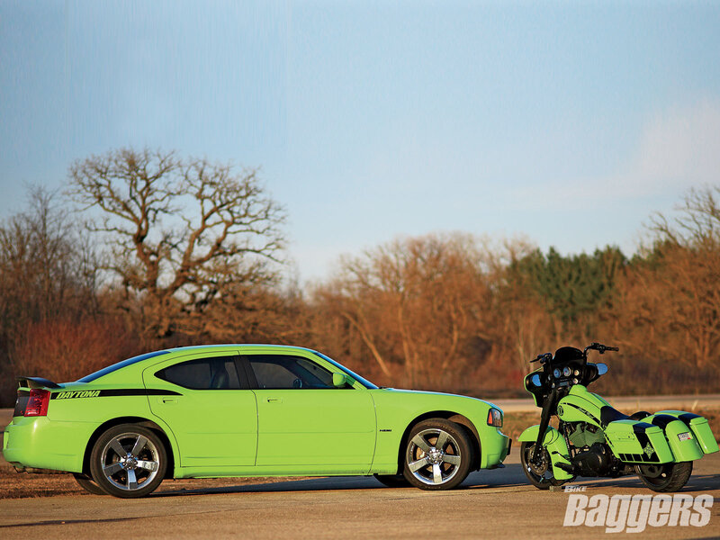 Green Car and Motorcycle