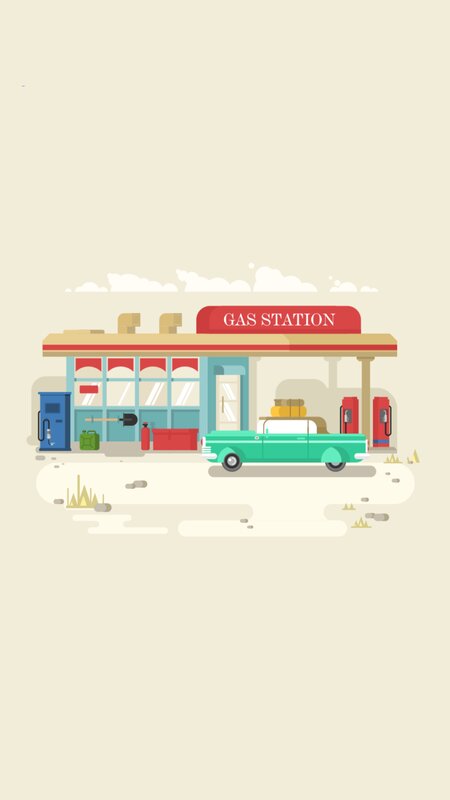 Green Car at Gas Station