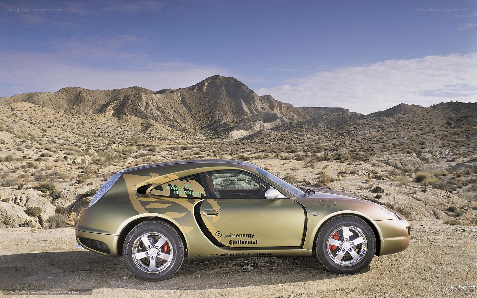 green car in desert landscape