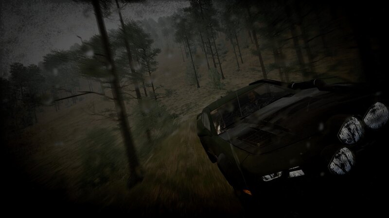 Green Car in Forest