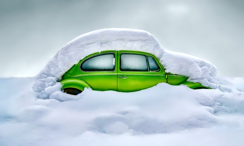 Green Car in Snow