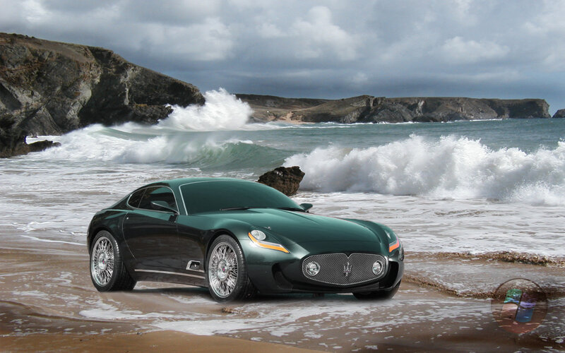 Green car on a beach
