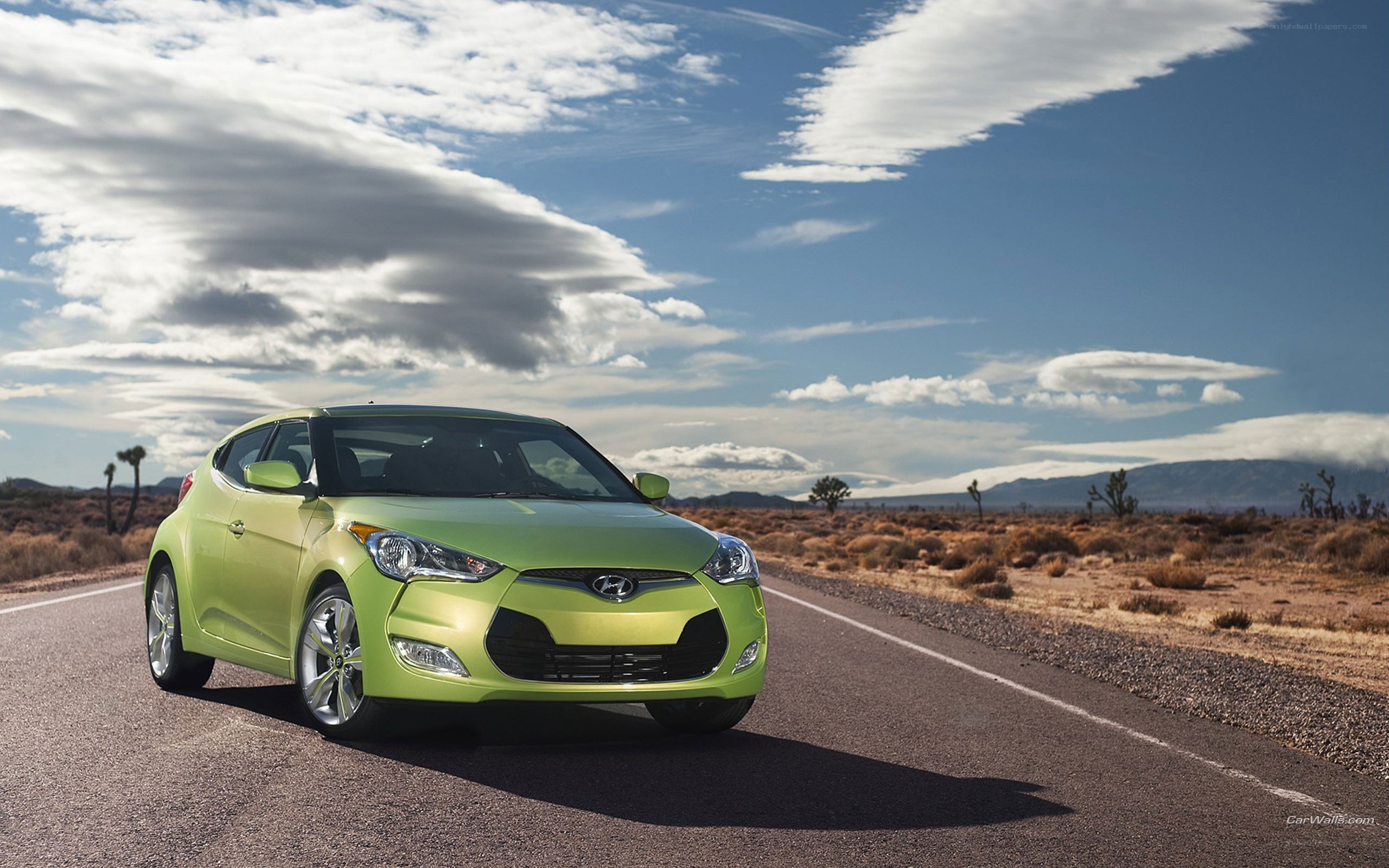 green car on desert road