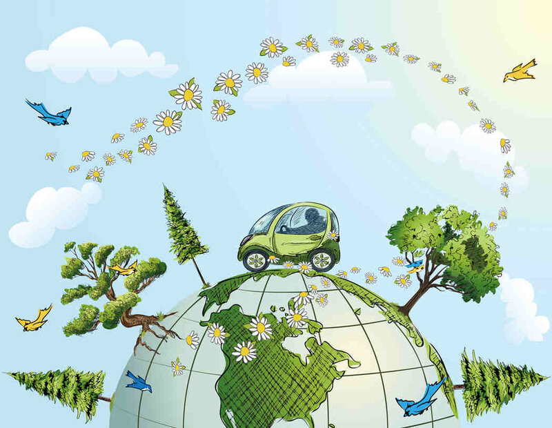 Green Car on Globe
