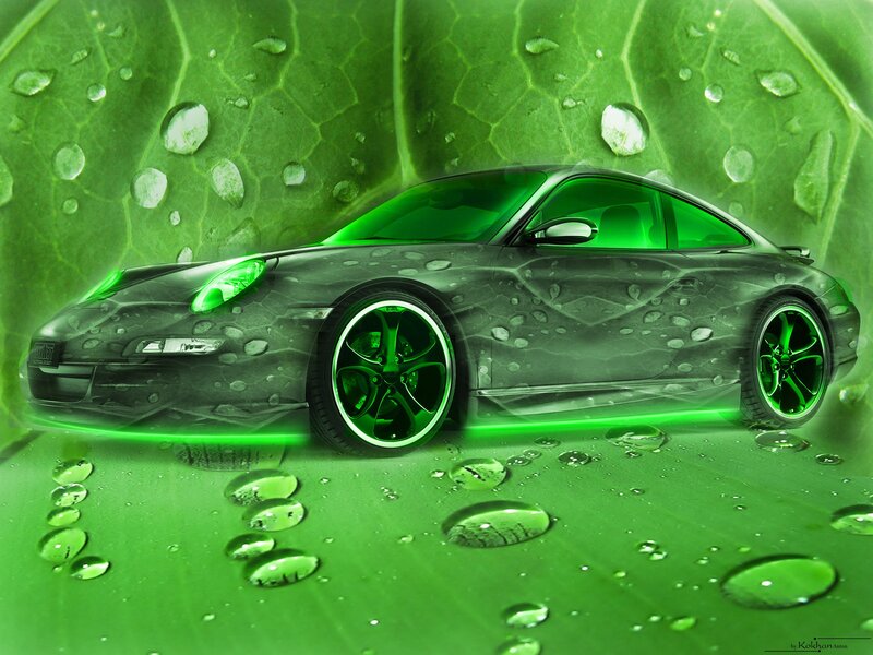 green car on leaf background