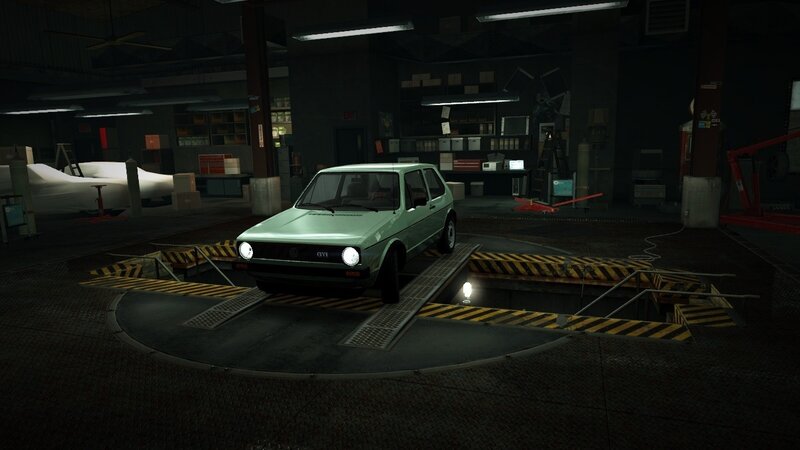 Green Car on Lift — Dark