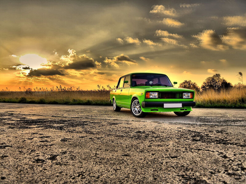 Green Car on Road