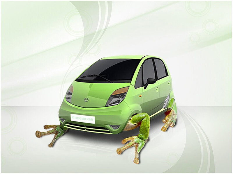 green car with frog legs