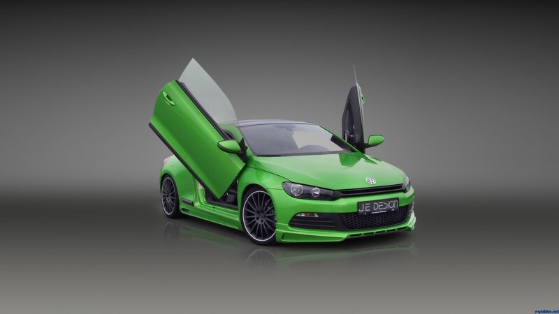 Green Car with Open Doors — Dramatic