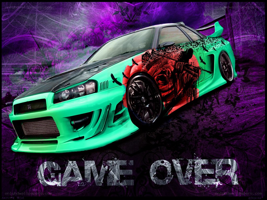 green car with rose design