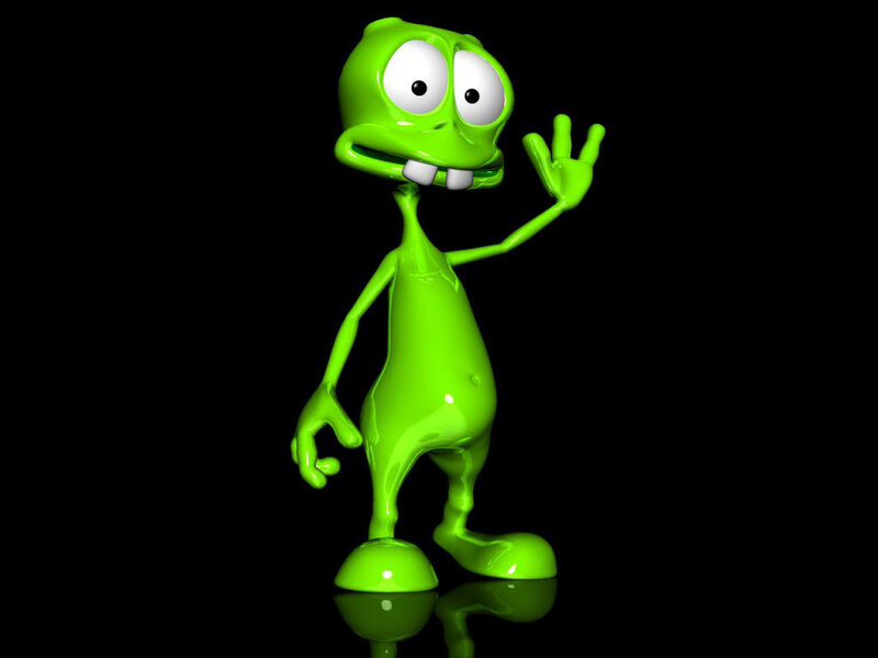 green cartoon alien waving