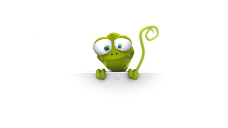 Green Cartoon Chameleon — Playful, 3d Render, White Surface