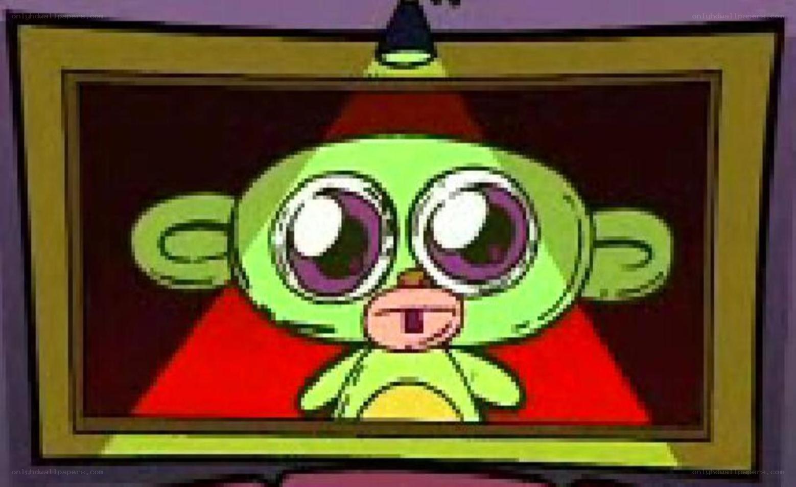 green cartoon character on screen