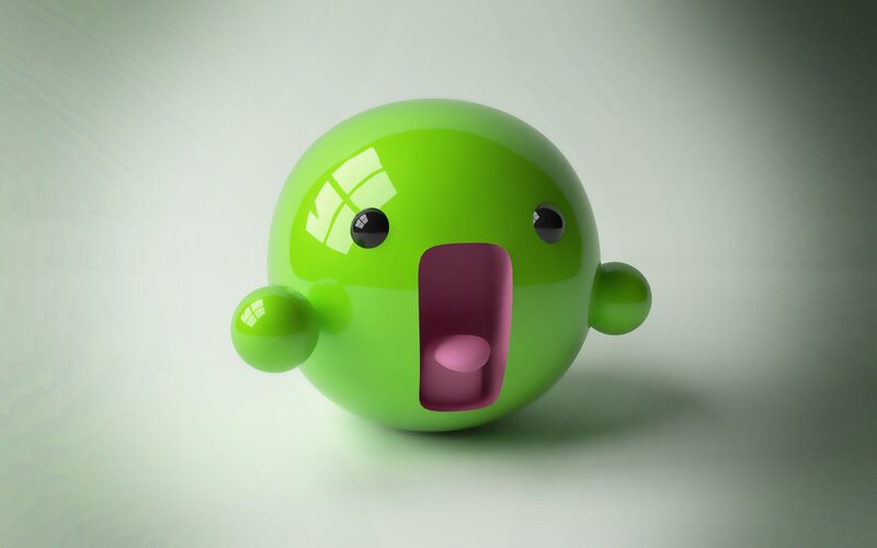 green cartoon character with open mouth