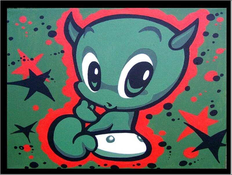 green cartoon character with stars