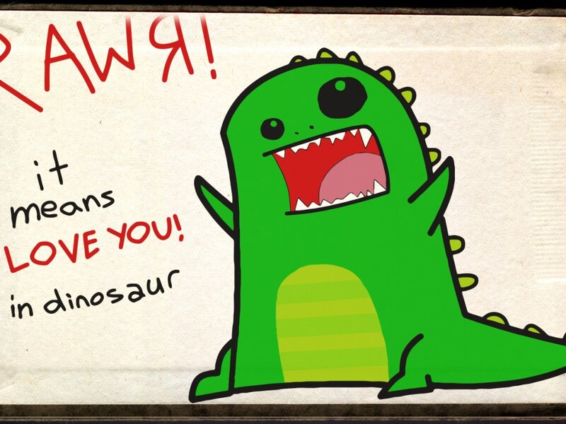 Green Cartoon Dinosaur — Playful, Illustration, Text
