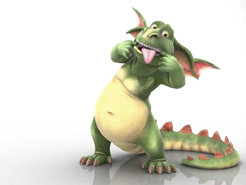 green cartoon dragon brushing teeth