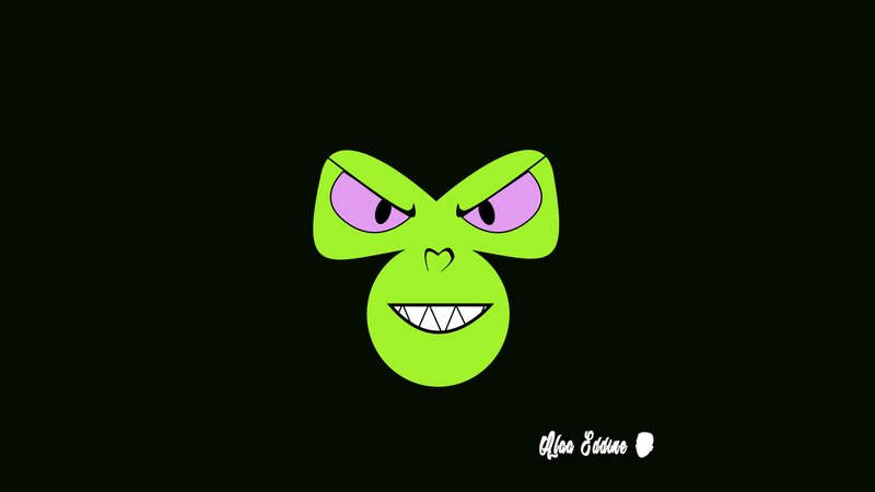 Green Cartoon Face — Angry