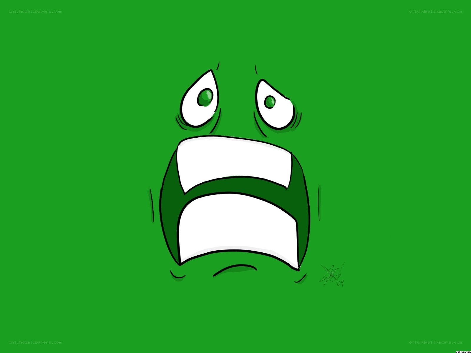 green cartoon face screaming