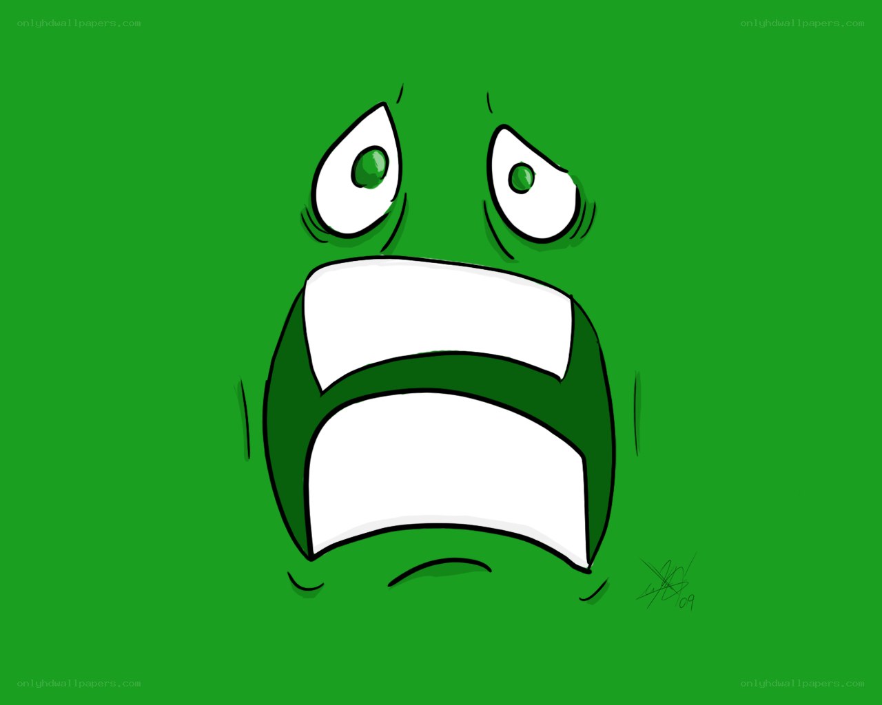 green cartoon face screaming
