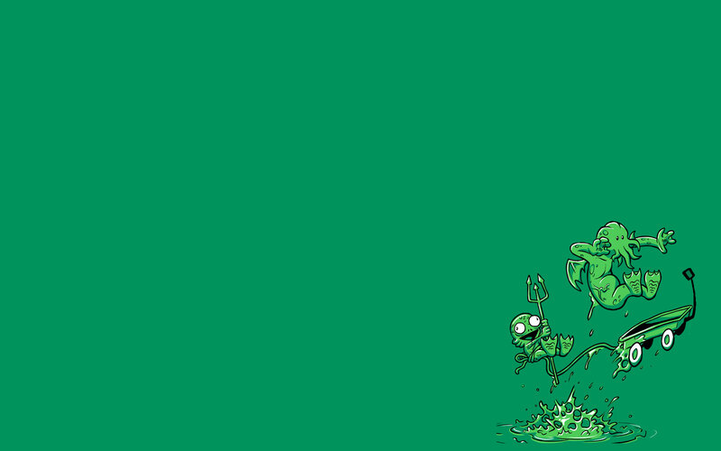 green cartoon monsters on a skateboard