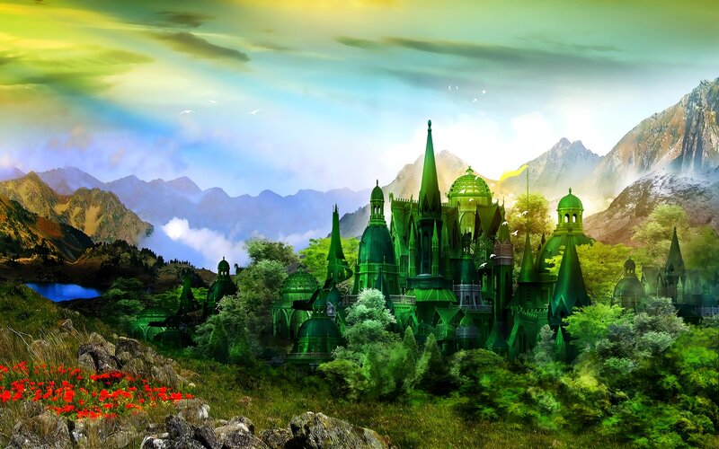Green Castle in Mountains — Serene, Morning