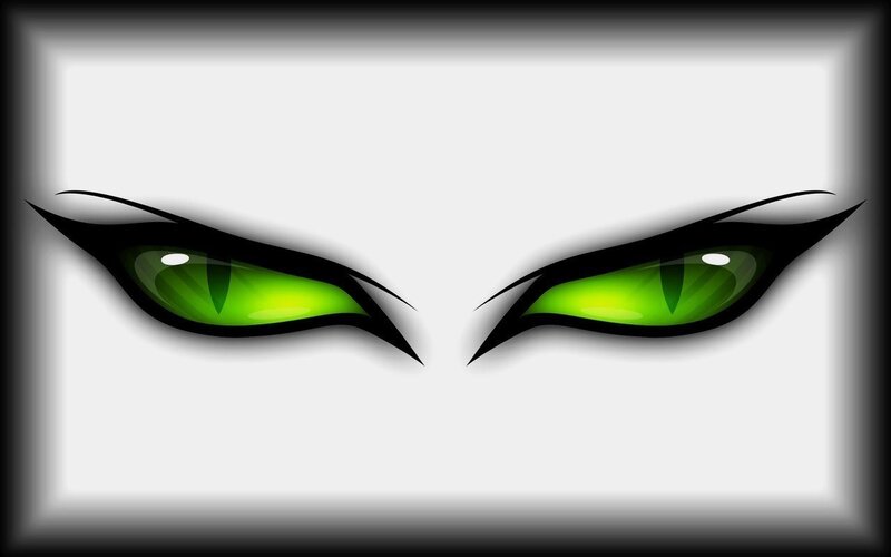 green cat-like eyes