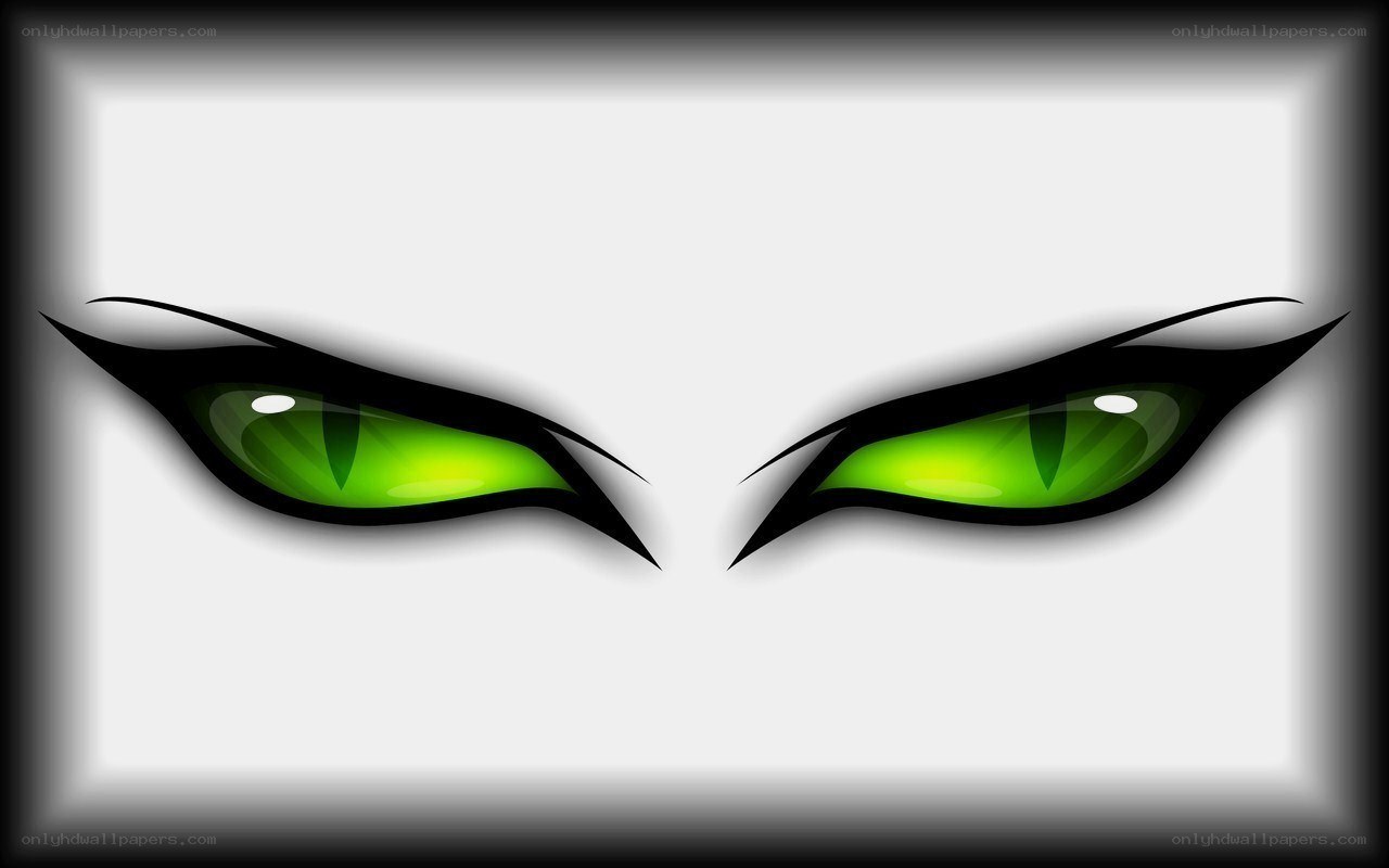 green cat-like eyes