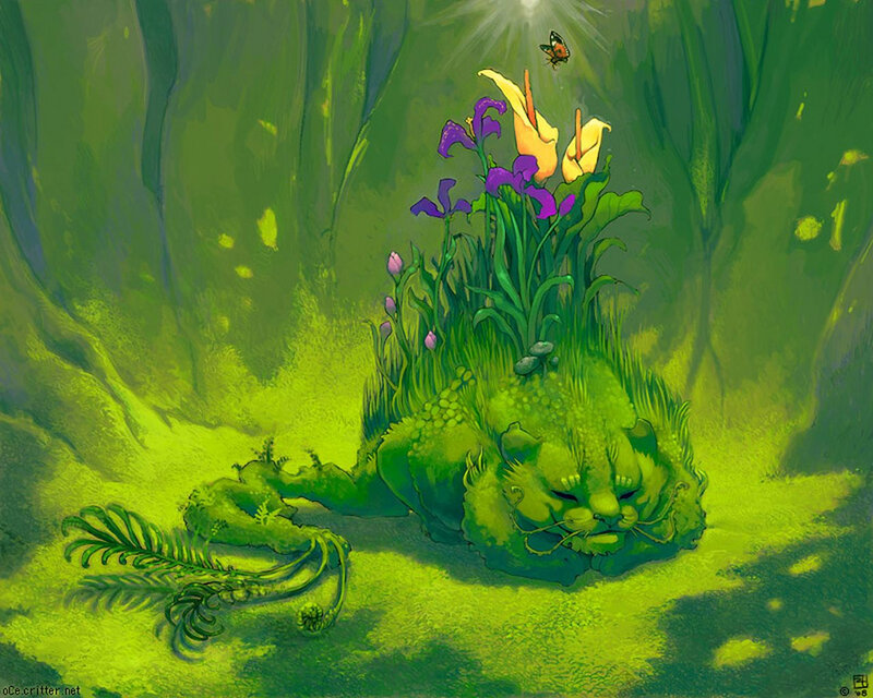 green cat with flowers