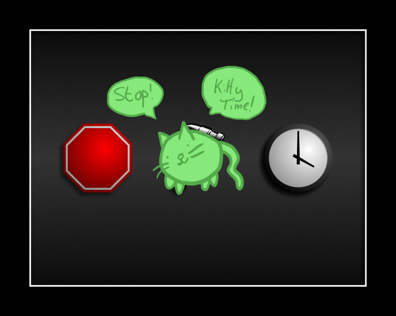 green cat with stop sign