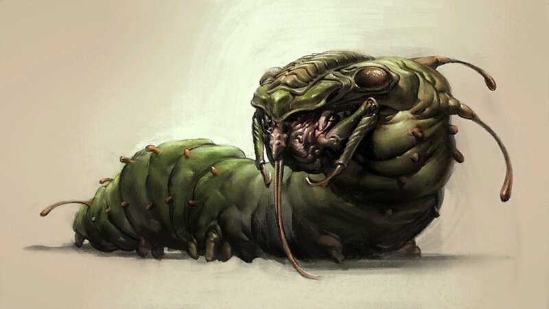 Green Caterpillar Creature — Dramatic