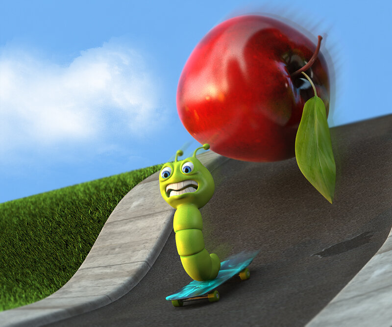 Green Caterpillar on Skateboard